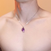 男女士天然紫水晶，项链巴西深紫色无暇净体不规则水滴切面吊坠