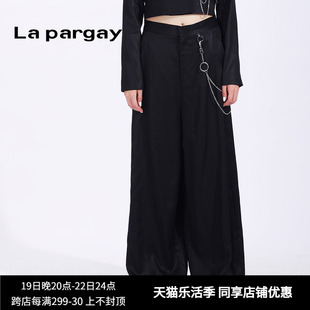 Lapargay纳帕佳2024女春季黑色宽松长裤直筒拖地裤高腰显瘦