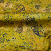黄绿色(黄绿色)腰果，花印花40姆米重磅重缎香云纱，香云纱连衣裙布料旗袍面料