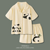 情侣睡衣女夏季薄款短袖，短裤套装可爱熊猫，家居服透气纯棉男士睡衣