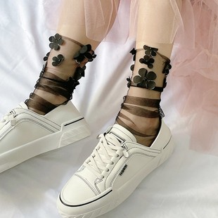 网纱袜子女日系个性甜美手工花瓣堆堆长袜夏季薄款透气镂空仙女袜