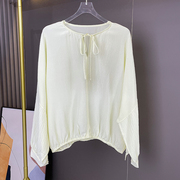 特!小禾珍珠绉桑蚕丝廓形衬衫，女2023秋季法式系带鹅黄色上衣