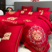 大红色婚庆四件套纯水洗棉被套床单婚房结婚中式喜庆床上用品