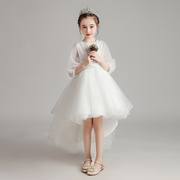 儿童白色礼服公主裙女童蓬蓬纱生日小女孩花童婚礼钢琴演出服长袖