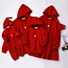2023特别的秋冬卫衣过年红色系加绒装刺绣亲子装韩版带帽连衣