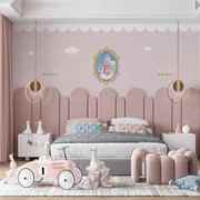 北欧简约暖色儿童房墙纸女孩房，粉色卧室床头背景墙布环保定制壁纸