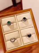 泰银戒指925复古钨钢钻白猫眼，黑玛瑙爱心，绿玛瑙戒指时尚百搭韩版