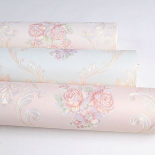浅粉色3D田园玫瑰花浮雕墙纸 卧室客厅美容会所 温馨奢华大花壁纸