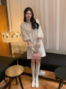 春装女2023年公主裙子今年流行漂亮茶歇法式白色泡泡袖连衣裙