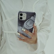 韩国  ins小众设计 个性做旧铆钉腰带印花有光菲林手机壳 苹果iPhone15三星Z flip折叠保护壳
