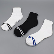 两条杠加厚毛巾底专业黑白色运动袜子男纯棉防臭健身篮球羽毛球袜