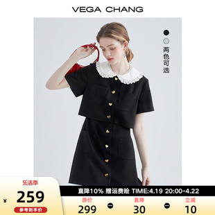 vegachang法式黑色连衣裙，女夏季高级感小个子，收腰显瘦赫本风裙子