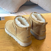 2023冬季雪地靴女短筒低帮羊毛皮毛，一体一脚蹬保暖加绒加厚短靴潮