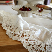 欧式法式ins蕾丝纯棉刺绣花荷叶边清新白色餐桌布艺茶几布台布料