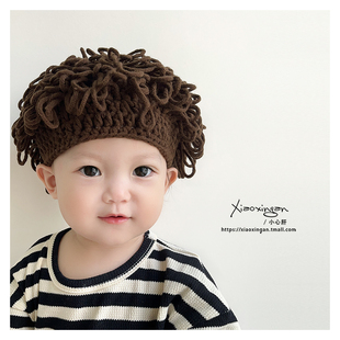 0-6岁婴儿帽子假发帽针织毛线帽，宝宝儿童男童，女童秋冬季头发炸街