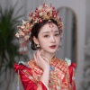 中式奢华红金色新娘结婚头饰，秀禾服龙凤褂，婚礼发饰品后压额饰