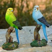 仿真虎皮金刚鹦鹉动物摆件，阳台别墅花园桌面，树脂创意装饰工艺品