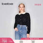 bebe秋冬系列短款羊毛娃娃领珍珠领毛衣针织开衫430610