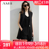 Amii2023秋黑色西装马甲女洋气设计感小众中长款垫肩西服外套
