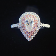 宝创集52分GIA证书天然钻石戒指18K金梨形伴粉白钻气质求婚钻戒女