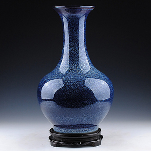 景德镇陶瓷花瓶摆件窑变蓝色，瓷瓶创意瓷器，客厅插花中式家居装饰品