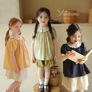 女童小众韩系打缆娃娃衫，宝宝幼儿园夏季短袖衬衫，儿童夏天纯棉上衣