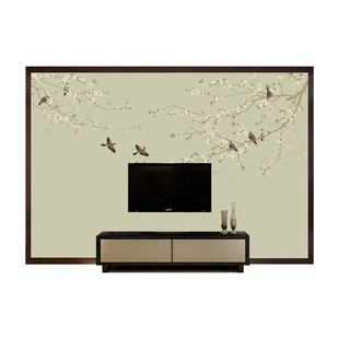 新中式梅花影视墙壁纸卧室床头客厅电视背景墙壁画环保墙纸墙布