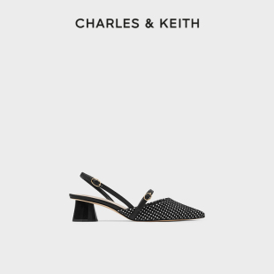 CHARLES&KEITH女鞋CK1-60920296法式后绊带尖头粗跟凉鞋