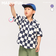 maxforfun童装23ss夏儿童(夏儿童，)速干短袖衬衫，轻薄凉感再生尼龙格子衬衣