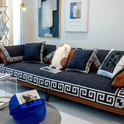 藏蓝色民族风现代几何沙发垫深色耐脏轻奢沙发坐垫防滑耐磨可水洗