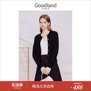名媛小香风Goodland美地女装2023秋季玫瑰饰品针织衫外套