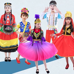 儿童景颇族塔吉克族乌孜别克族锡伯族表演服幼儿民族舞蹈演出服装