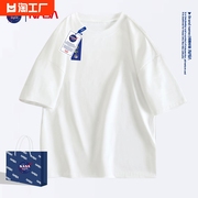 NASA白色重磅t恤男女纯棉短袖美式 2024简约显瘦情侣体恤上衣