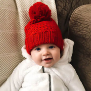 ins欧美针织帽百搭儿童秋冬季毛球保暖帽，婴儿毛线帽子