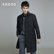 erdos男装羊毛混纺大衣，早秋黑色单排扣中长款毛呢，外套时尚潮流