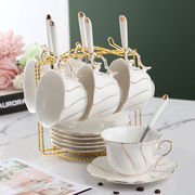 骨瓷咖啡杯套装欧式金边创意，陶瓷杯带碟带勺茶杯茶具礼盒套具
