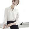 offiy-日本雪纺衫长袖，女新v领心机上衣职业，打底雪纺衬衫白色
