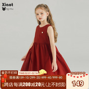 小童木敲显白女童(白女童，)红色连衣裙夏季洋气，时髦裙子中大童背心裙