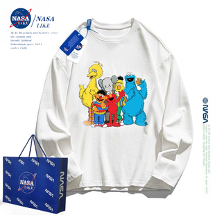 NASA联名芝麻街儿童装长袖T恤秋季纯棉上衣男童女童中大童亲子装