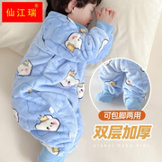 宝宝法兰绒睡袋冬季款双层加绒加厚儿童珊瑚绒分腿防踢被婴儿睡衣