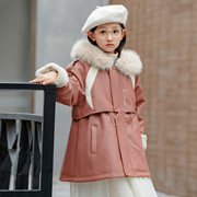 迪士尼女童酒红色外套冬冬装加绒加厚米妮中大童儿童派克服大衣
