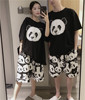 韩版短袖短裤情侣睡衣，夏天薄款纯棉，熊猫宽松大码200斤家居服套装