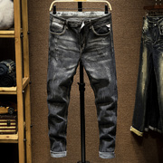 2023年秋季男士黑灰色牛仔裤，韩版潮流青年，小直筒弹力修身裤子