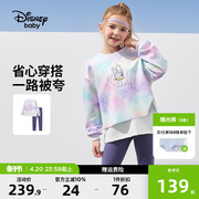 迪士尼童装女童长袖，速干运动套装2024春季儿童时尚休闲两件套