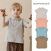 happyology英国儿童衬衫夏季进口双层纱短袖纯色衬衣英伦纯棉上衣