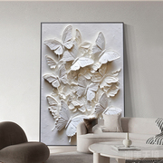 奶油风客厅装饰画花卉抽象蝴蝶肌理入户走廊挂画沙发背景墙落地画