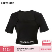 LOFTSHINE珞炫短款上衣2024夏季气质弹力时尚方领T恤23111113