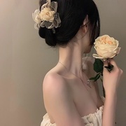 韩版文艺气质古风气质网纱花朵，抓夹发夹法式后脑勺女发抓头饰