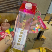星巴克杯子限量 2021夏日粉色奶盒造型可爱挂饰随行杯喝水杯