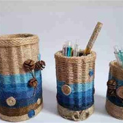 手工diy彩色麻绳创意，编织笔筒家居装饰品，草编收纳筐情侣礼物成品